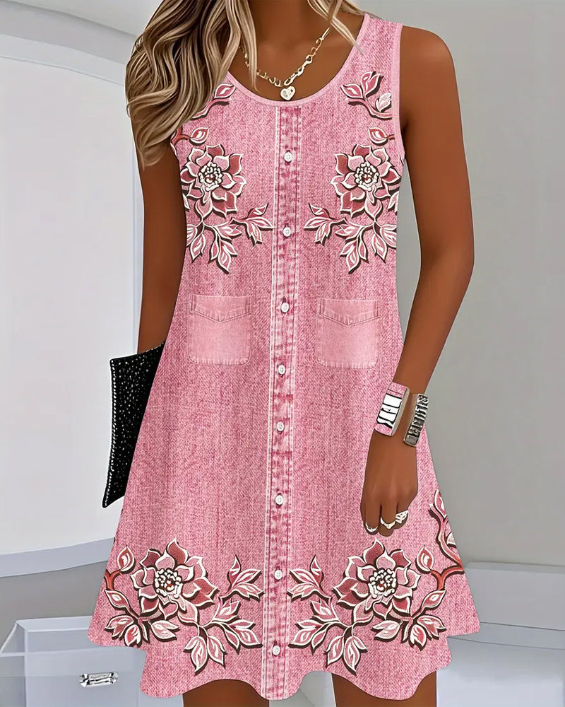 Jurk Mouwloos Imitatie Denim