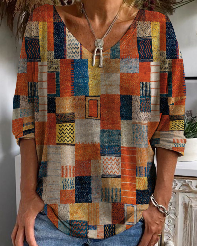 Kleurrijke top met blokprint