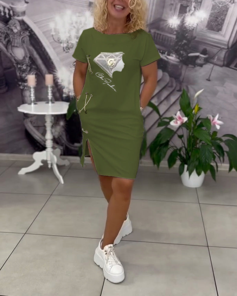 Jurk Bedrukt Nauwsluitend Split