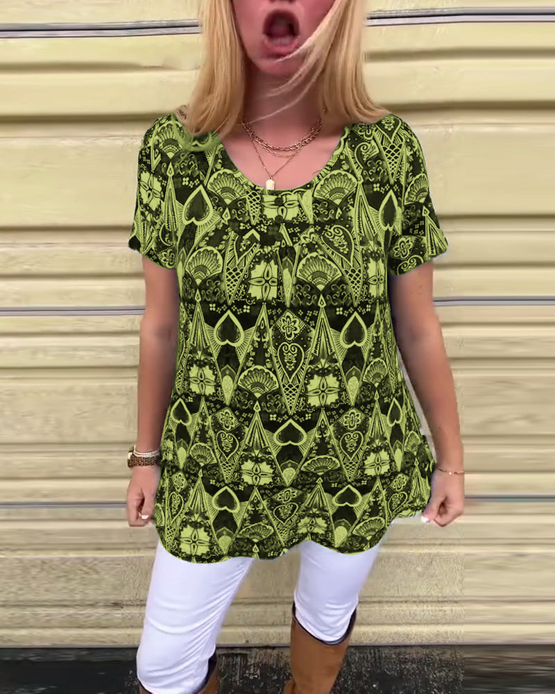 T-shirt casual retro ronde hals bedrukt