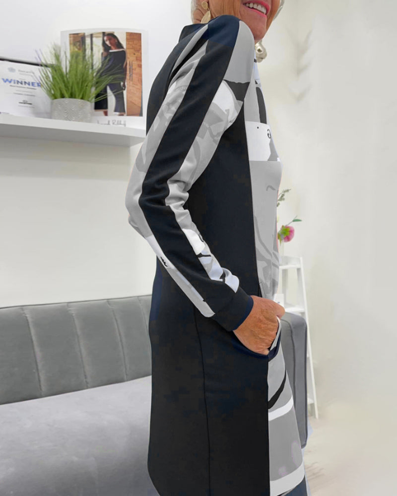 Jurk met lange mouwen, rits en kleurblok