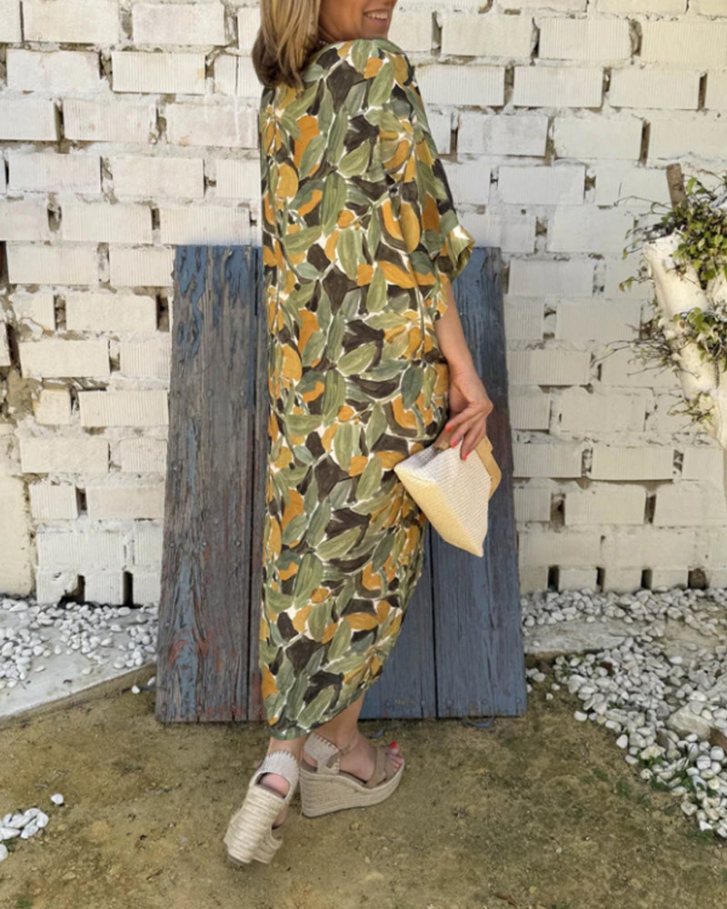 Jurk Met V-Hals En Gedraaid Printontwerp