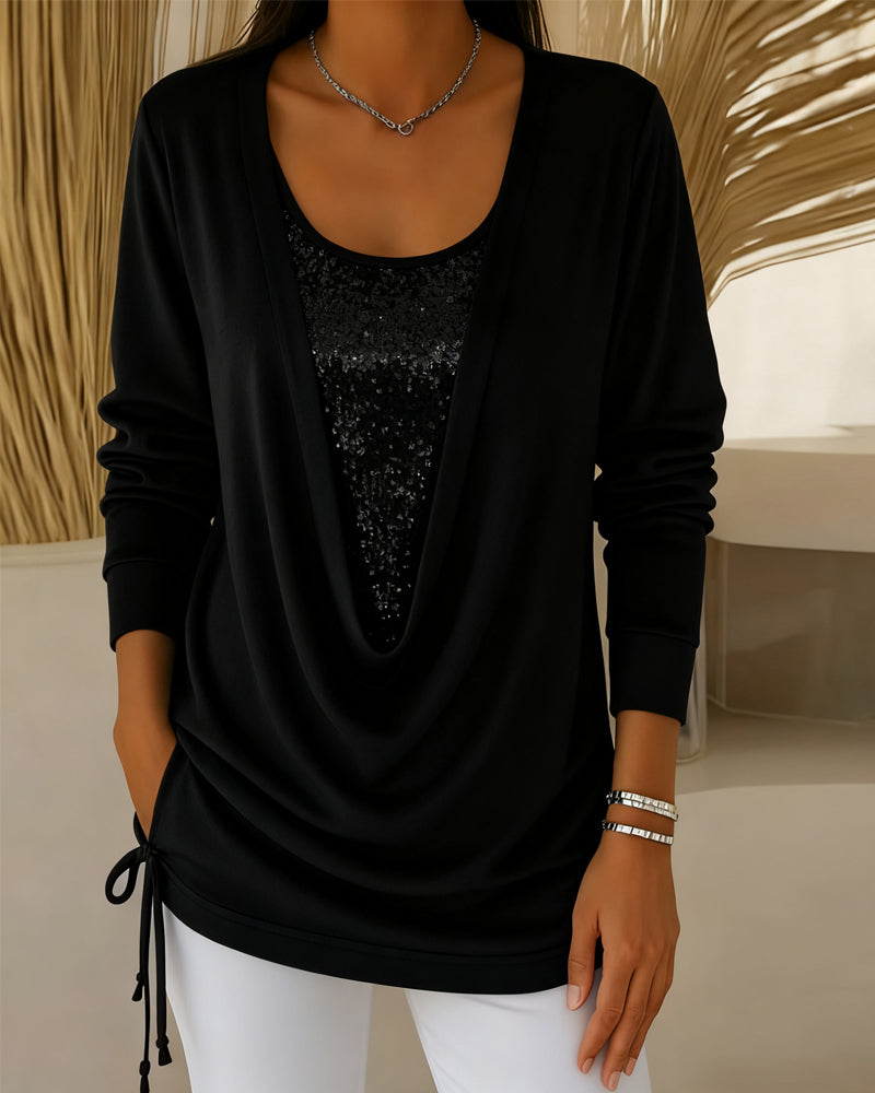 Pailletten Top Met Contrasterende Kleuren In Tweedelig Look