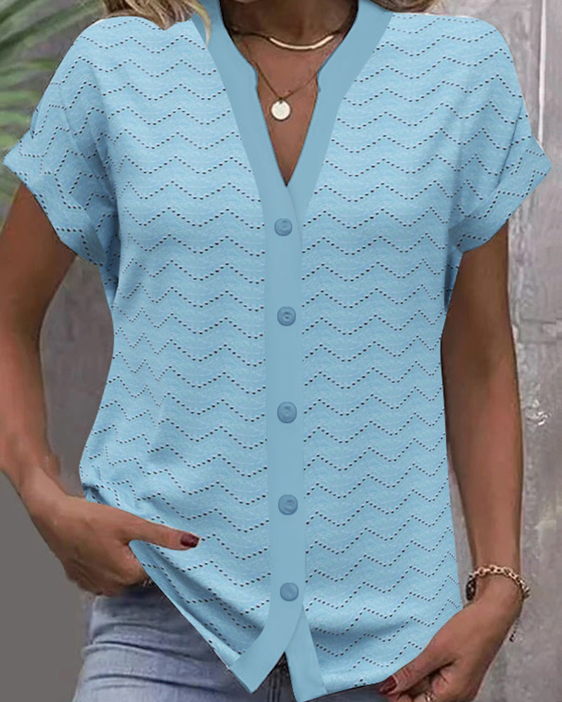 T-shirt V-hals Hol Korte Mouwen