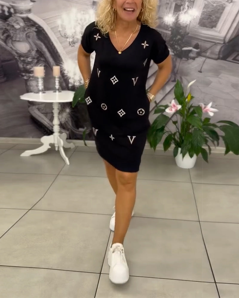 Jurk Mode V-Hals Korte Mouwen