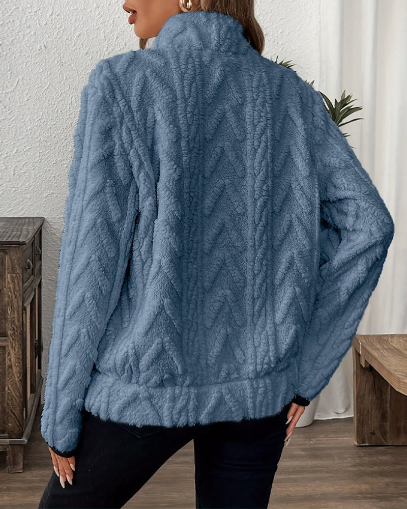 Sweater Met Rever Rits Voor Pluizig