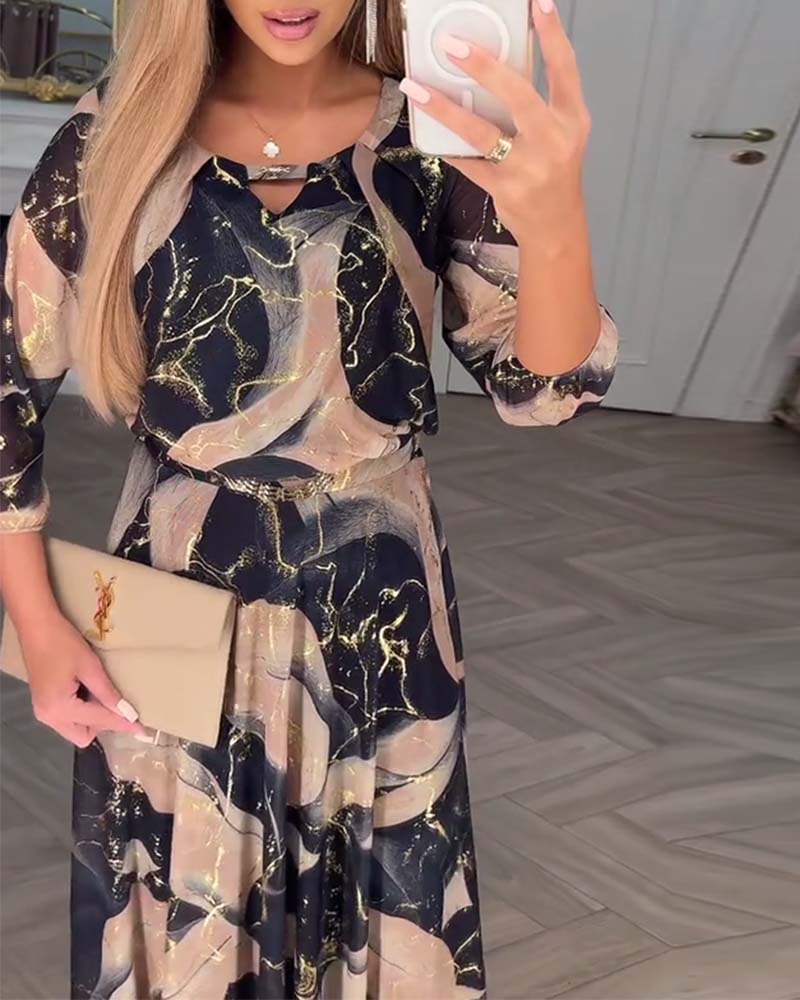 Jurk Elegant Driekwartmouw Geprint Taille