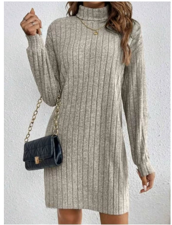 Khaki gebreide jurk - dames met een half-rits kraag
