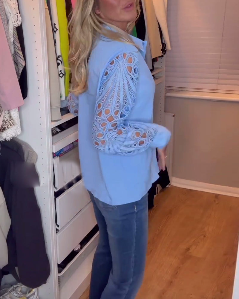 Effen overhemd met revers en kanten mouwen