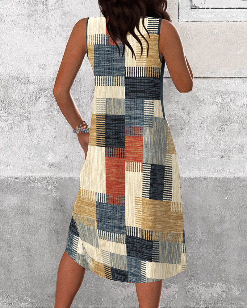 Jurk Mouwloos V-Hals Contrast