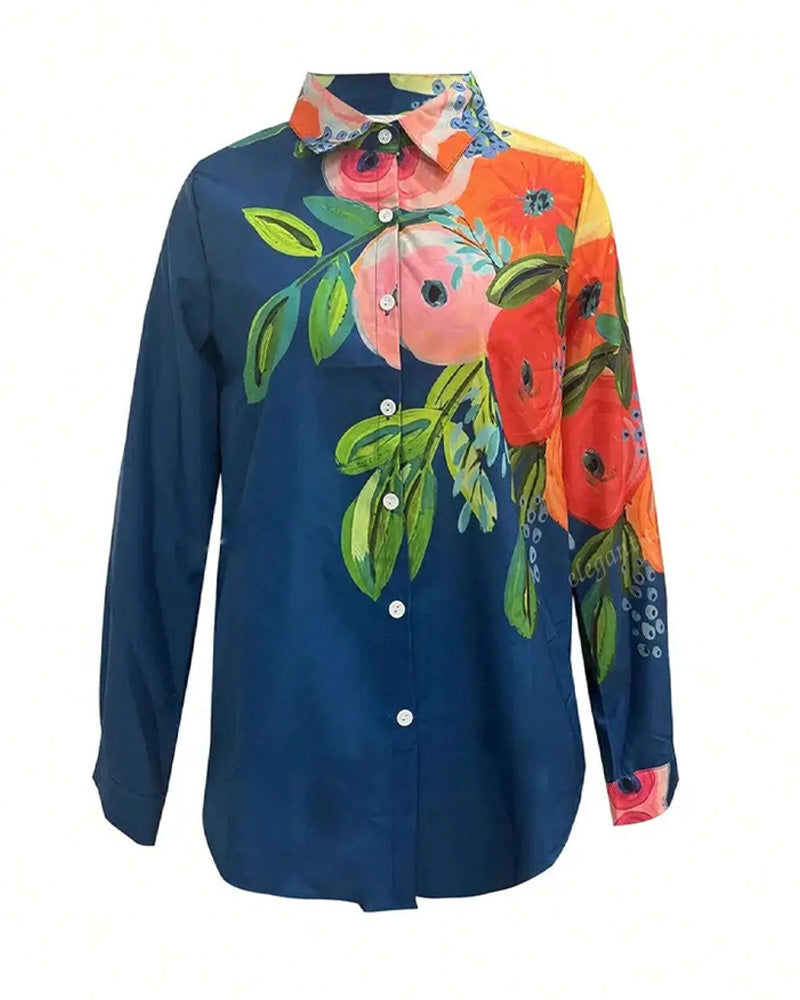 Blouse Gedrukte Staande Kraag