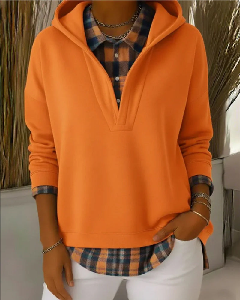 Hoodie Nep-Tweedelig Geruit Patchwork