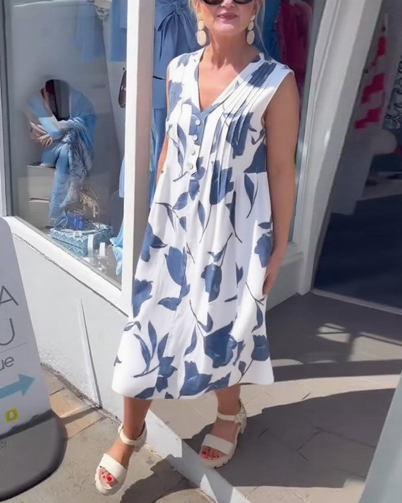 Jurk V-Hals Mouwloos Gedrukt