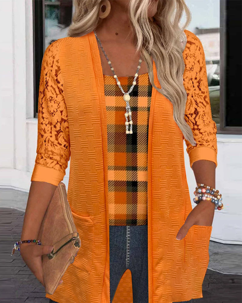 Top Met Faux Twee-Delige Ruitjeslook