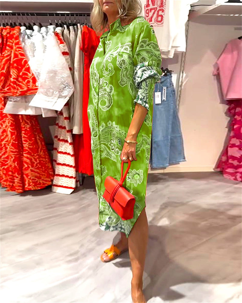 Jurk Staande Kraag Lange Mouw Cashew Print