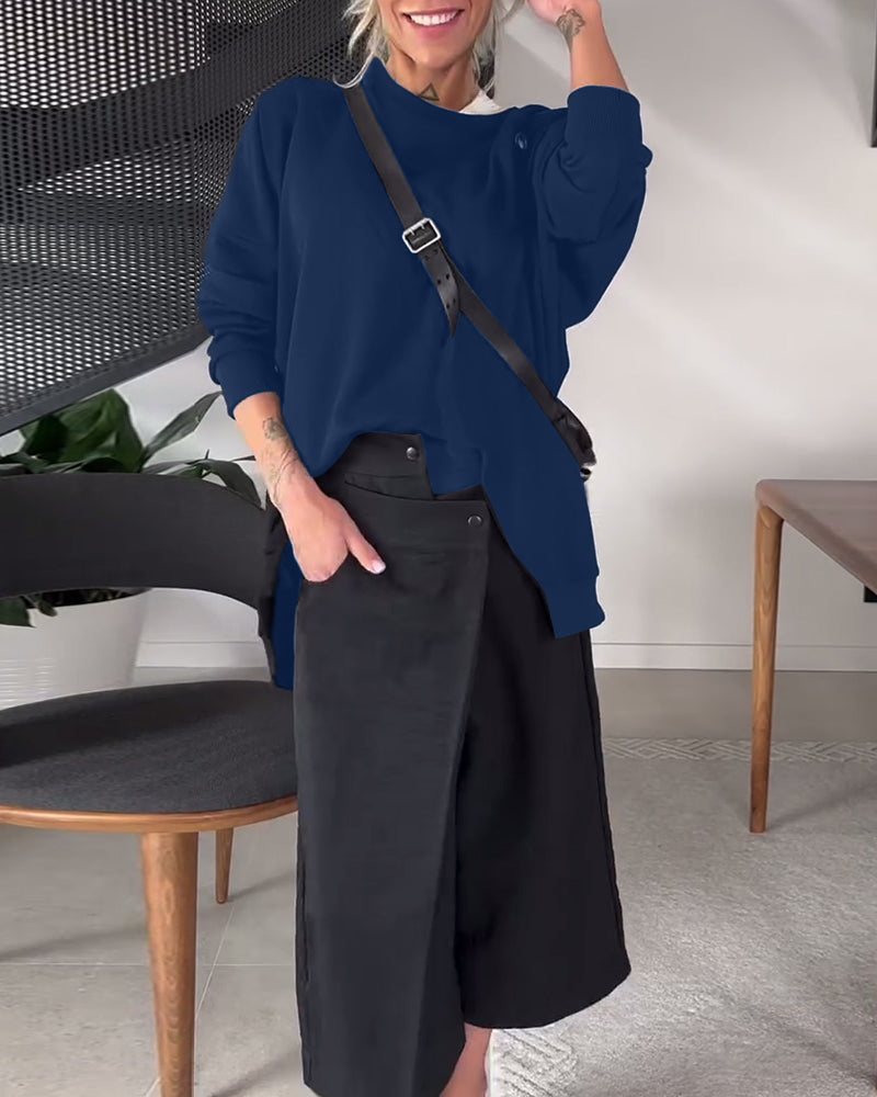 Effen casual sweatshirt met ronde hals en split