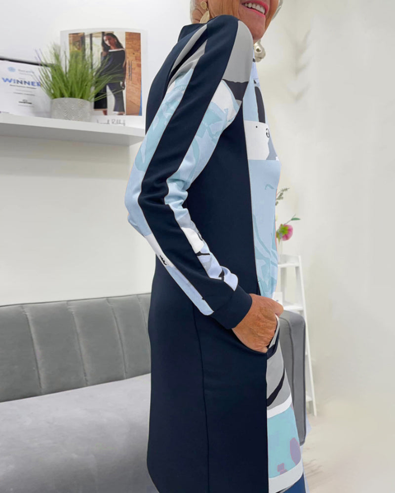 Jurk met lange mouwen, rits en kleurblok