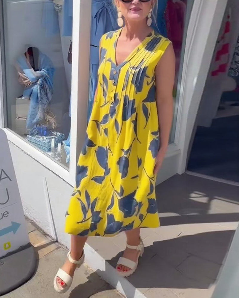 Jurk V-Hals Mouwloos Gedrukt