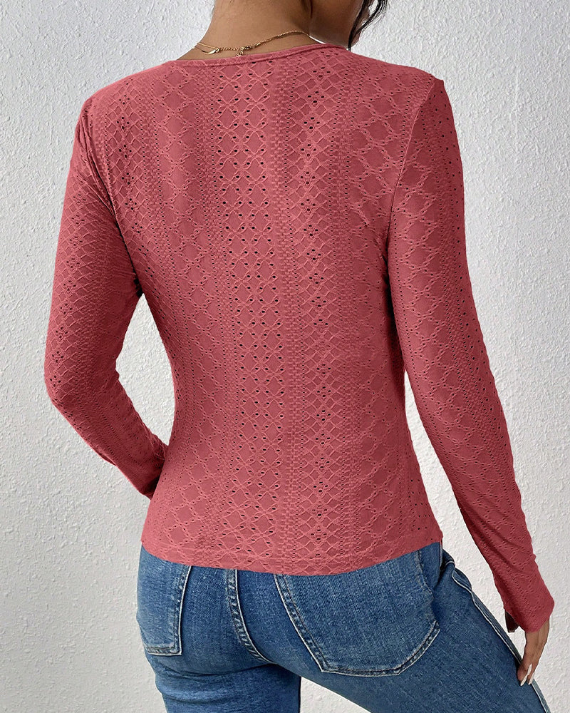 Langarm Top V-Hals Kantpaneel