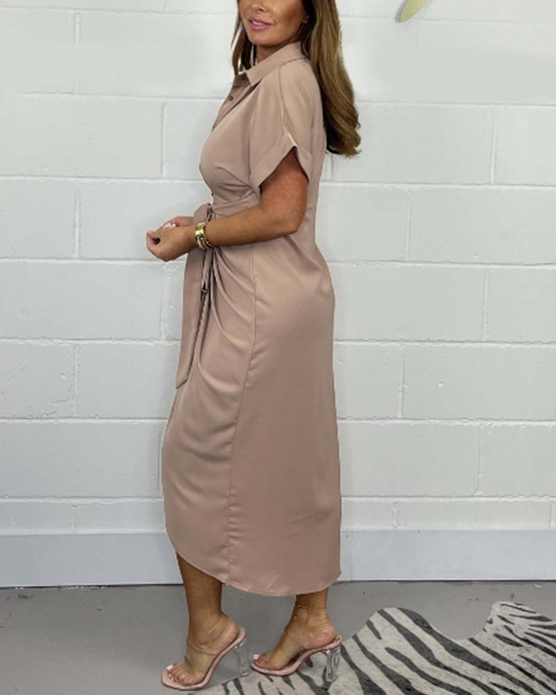 Elegante geplooide shirt hals jurk