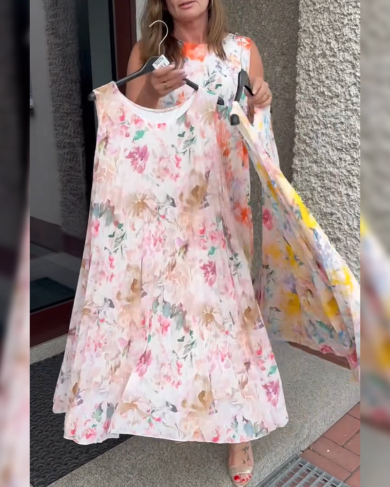 Jurk Mouwloos Geplooid Bloemig