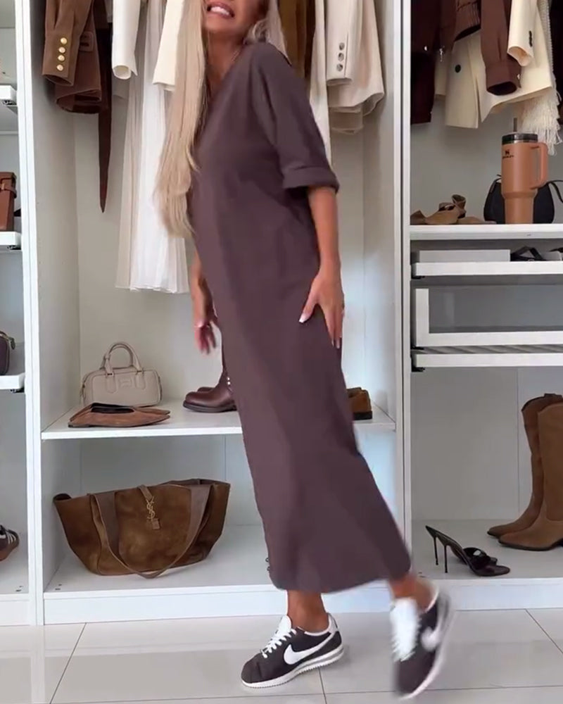 Jurk Effen Ronde Hals Split Tuniek