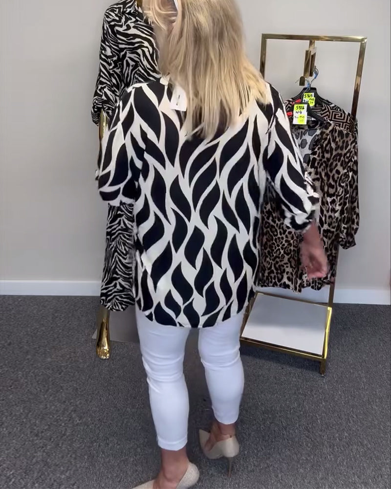 Casual blouse met V-hals en print