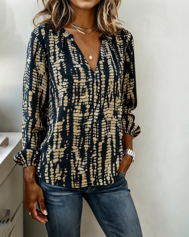 Gedrukt Topje Met Staande Kraag En Lange Mouwen