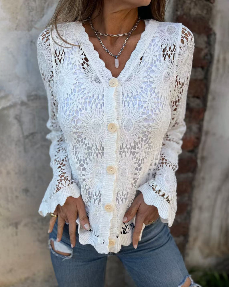 Cardigan Kant V-hals Lange Mouwen