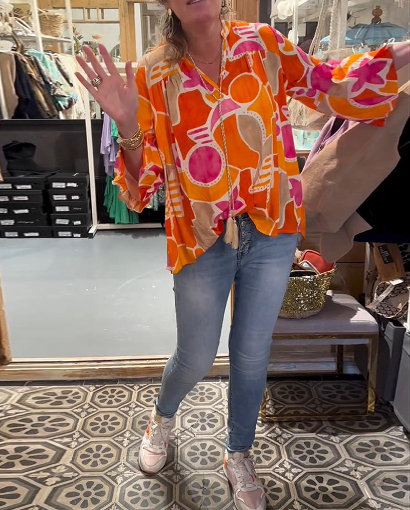 Blouse met kleurrijke en vallende schouders