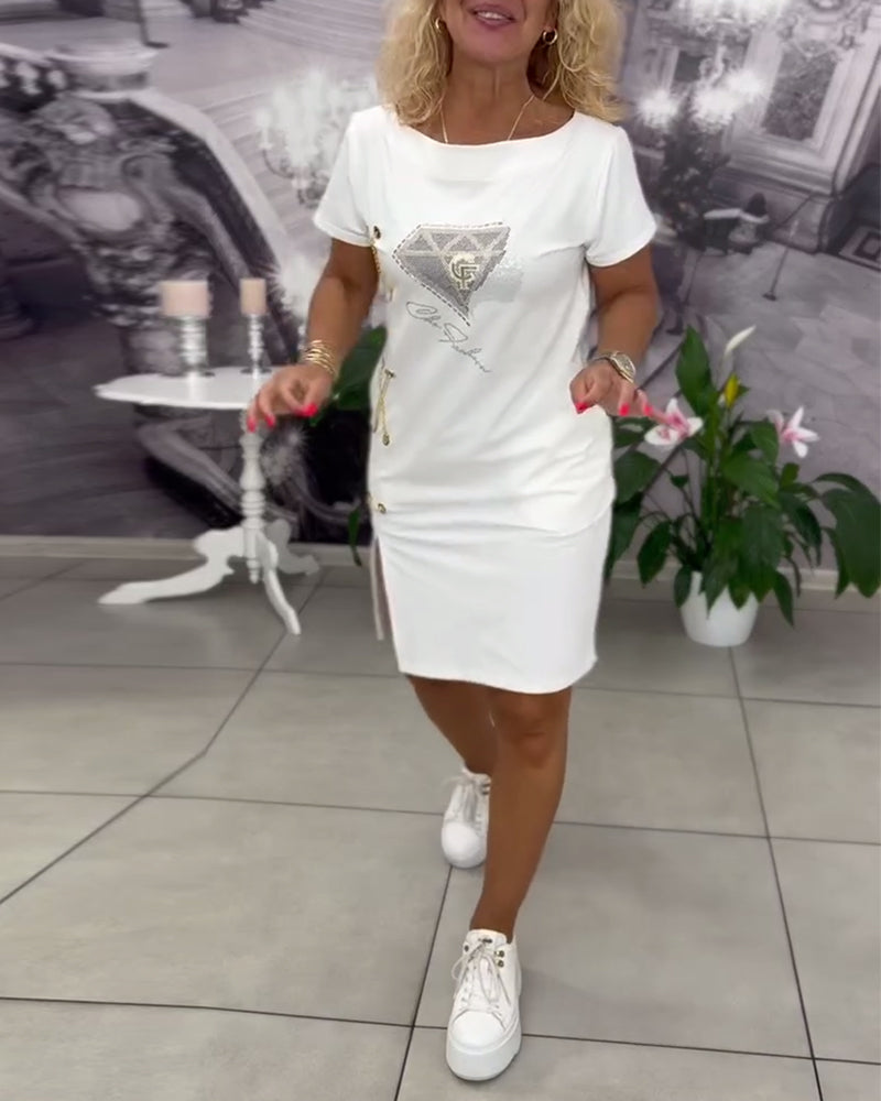 Jurk Bedrukt Nauwsluitend Split