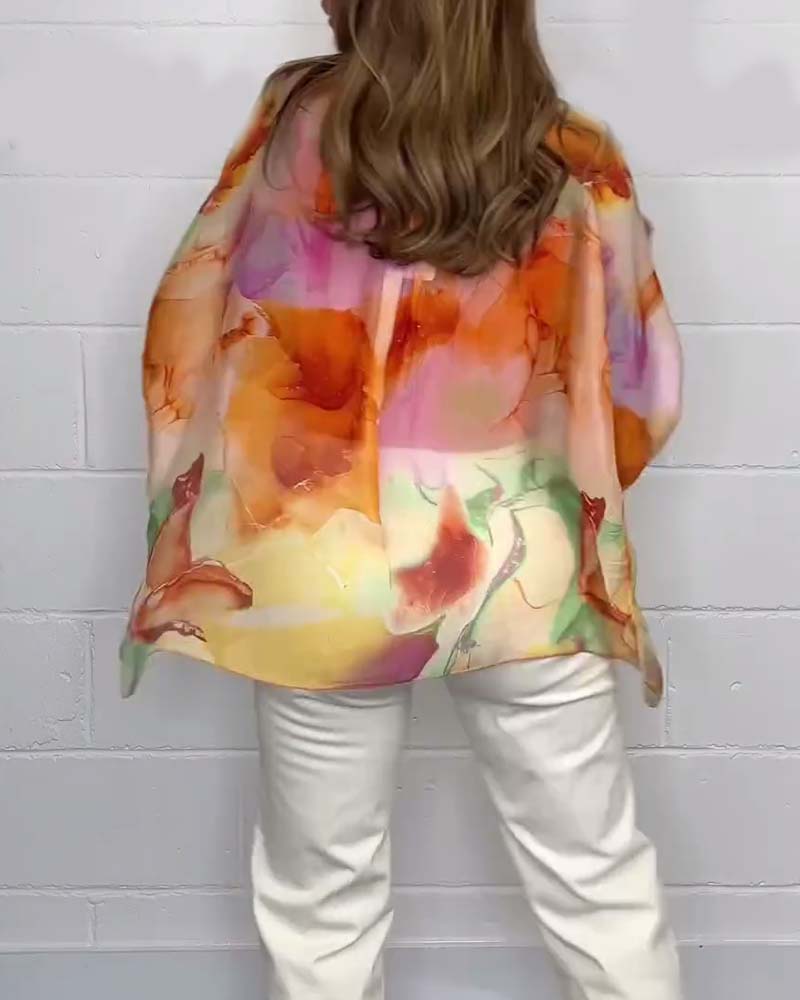 Casual blouse met V-hals en lange mouwen met print