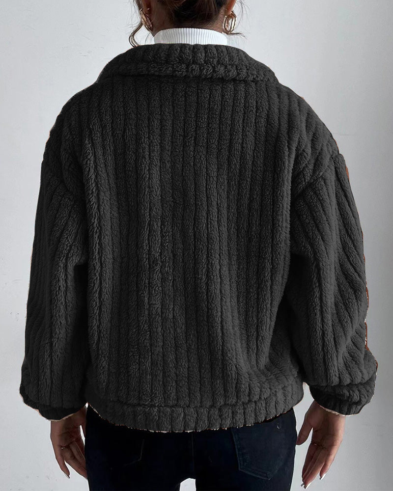 Casual effen kleur verdikte jas met revers knoop en lange mouw