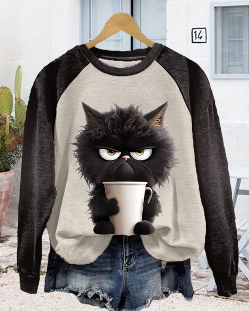 Katten losse sweatshirt met kleurblok