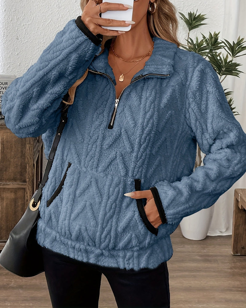 Sweater Met Rever Rits Voor Pluizig