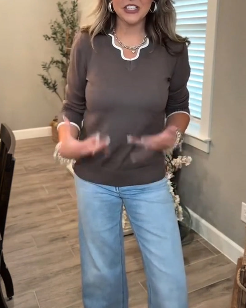 Basis Trui Lange Mouw met Contrasterende Kleur