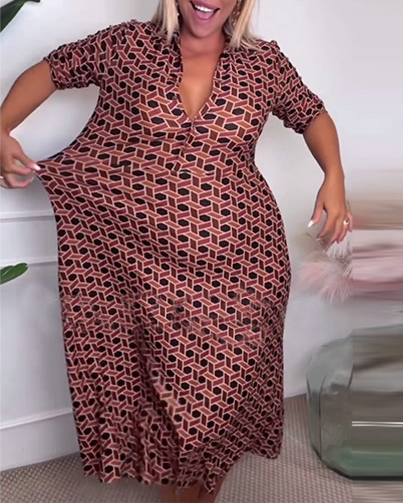 Jurk Met Reverskraag En Geometrische Print