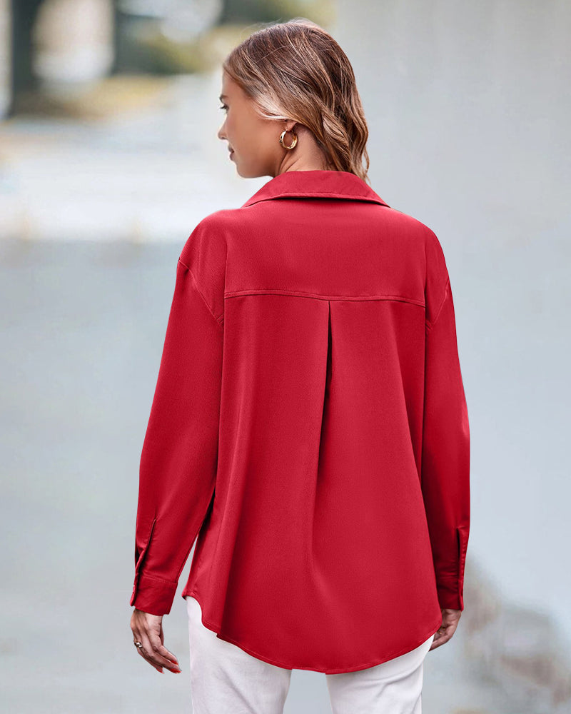 Casual blouse met lange mouwen in effen kleur