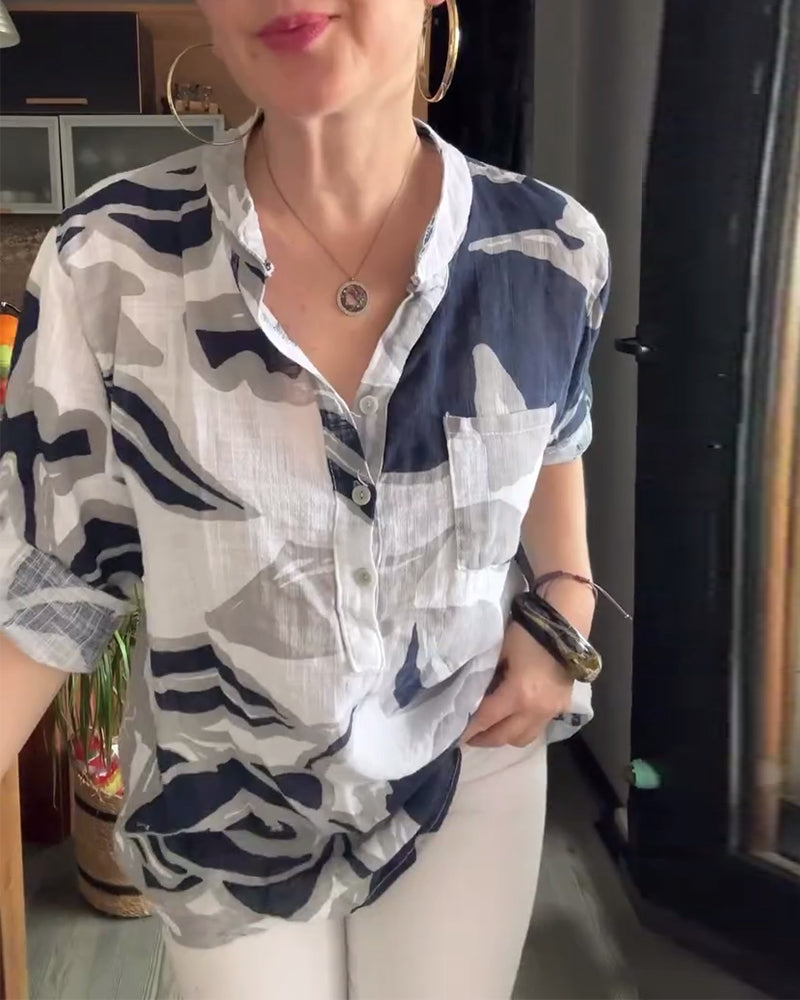 Blouse casual opstaande kraag bedrukt