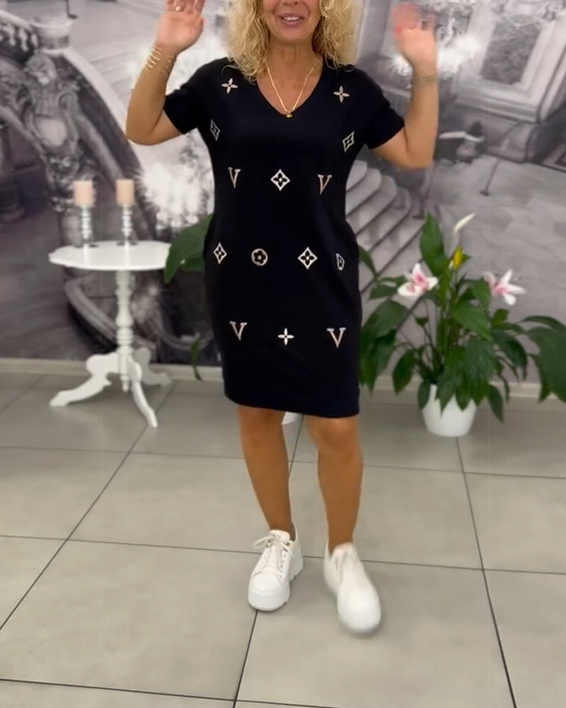 Jurk Mode V-Hals Korte Mouwen