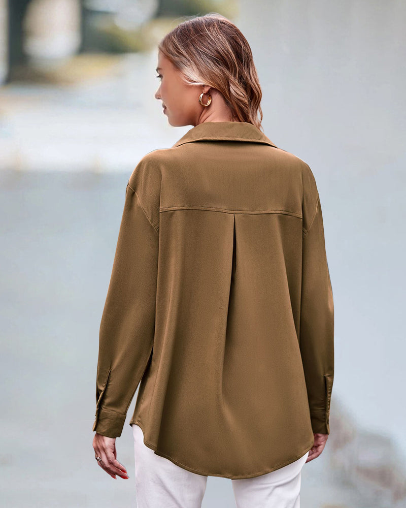 Casual blouse met lange mouwen in effen kleur