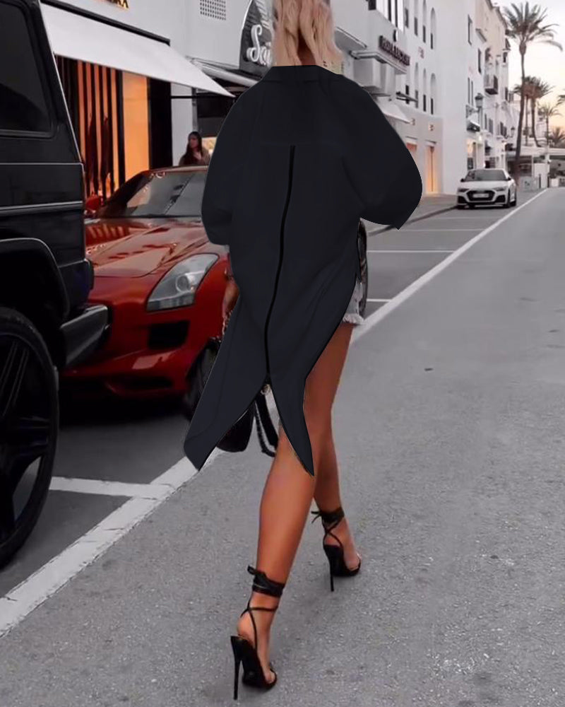 Casual overhemd met reverssplit en effen kleur