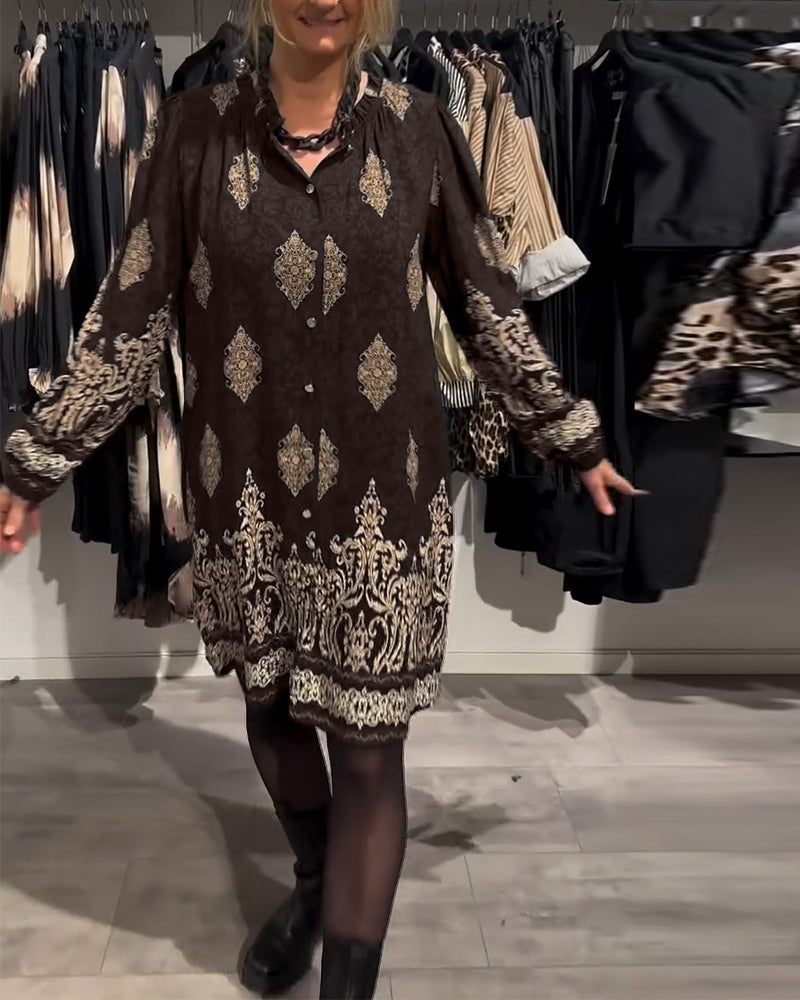 Vintage printjurk met revers en knoopjes