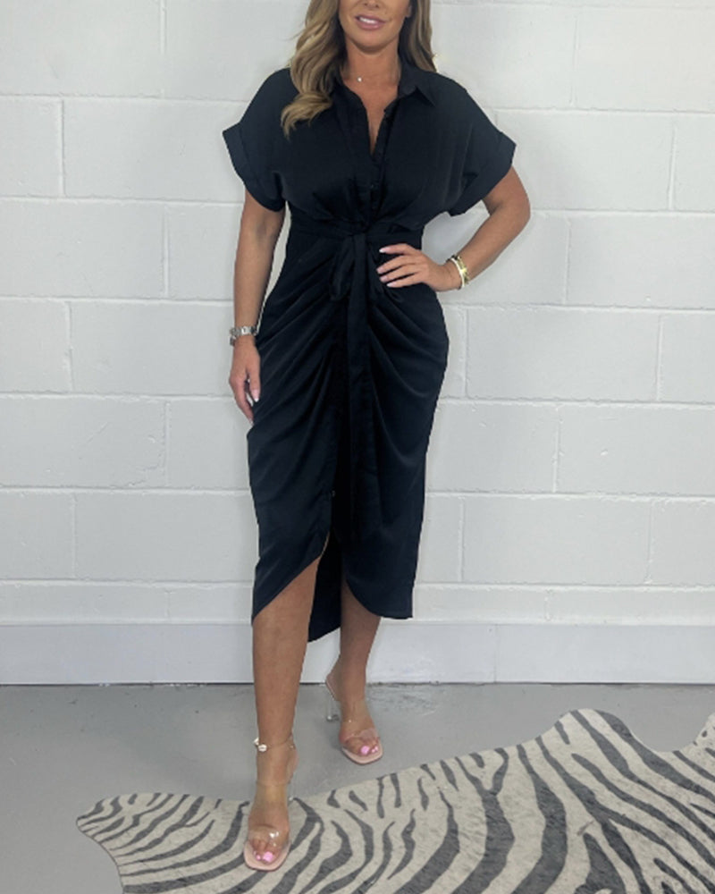 Elegante geplooide shirt hals jurk