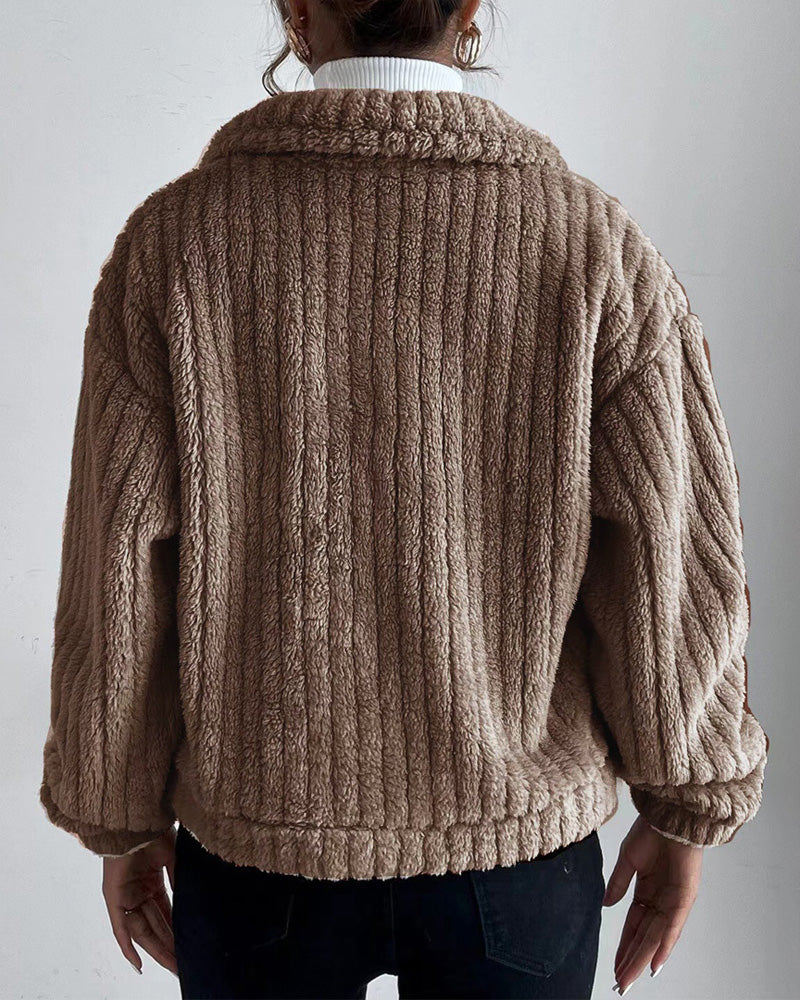 Casual effen kleur verdikte jas met revers knoop en lange mouw