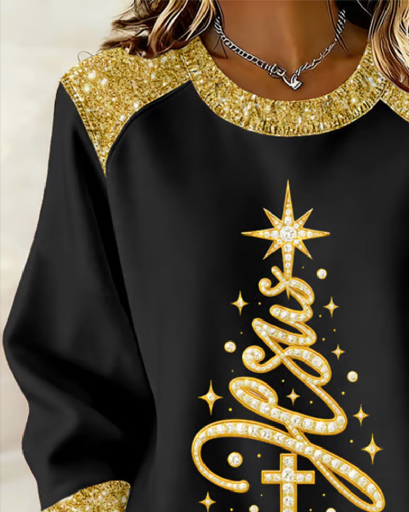 Gedrukte Sweatshirt Met Kerstboom En Ronde Hals