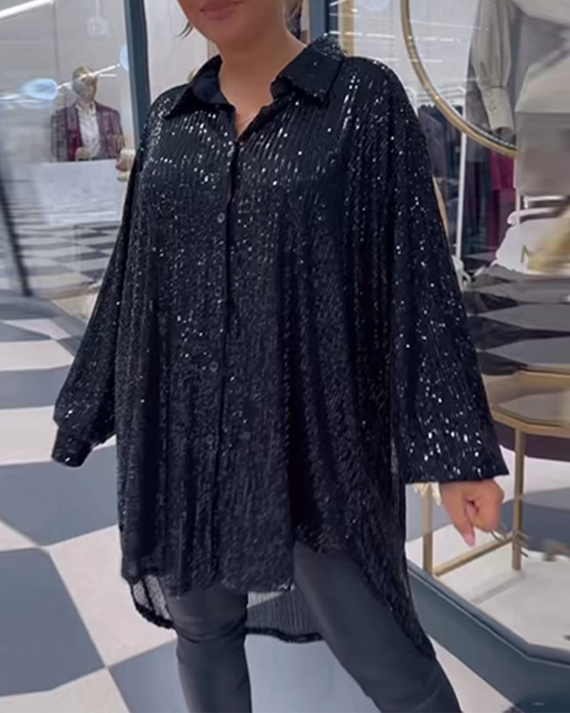 Casual overhemd met pailletten en split
