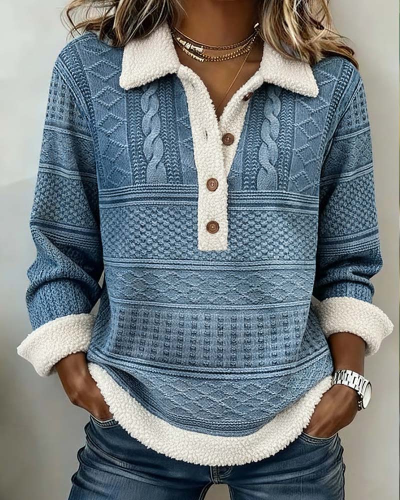 Trui Met Kraag Patchwork Mode Casual