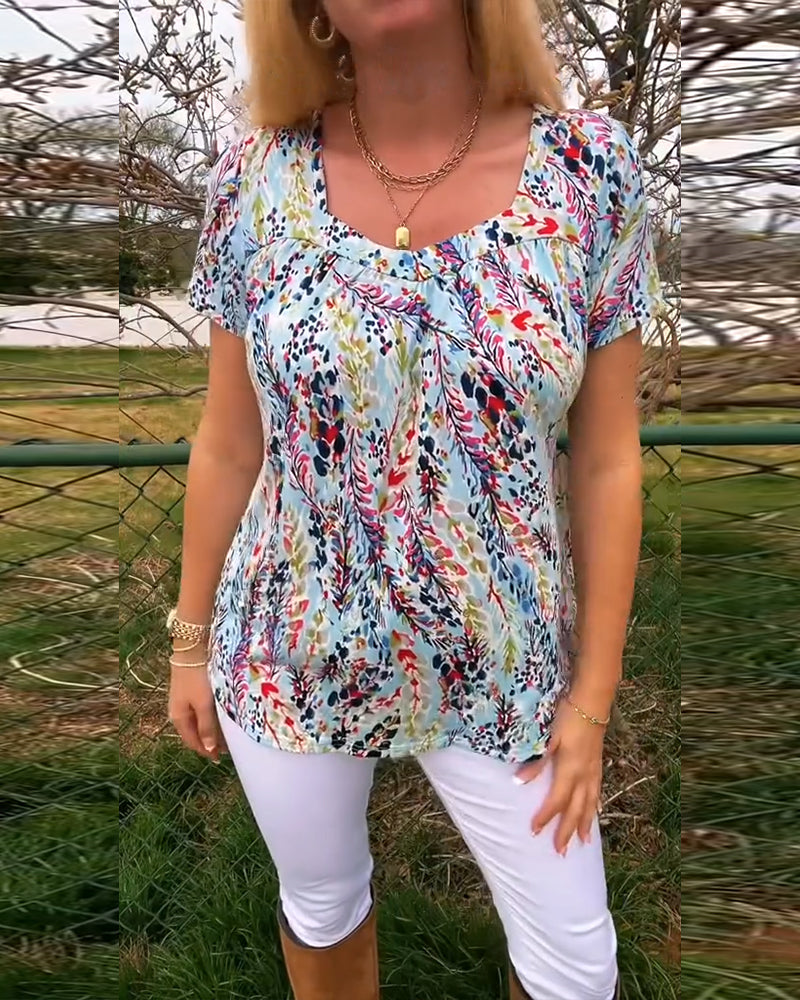 T-Shirt U-Hals Korte Mouwen Bedrukt