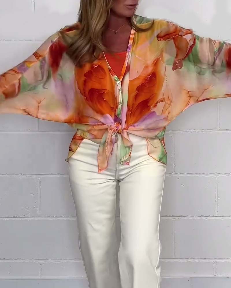 Casual blouse met V-hals en lange mouwen met print